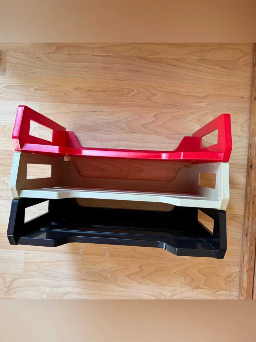 Vintage Office Trays Rogers Stackable Red Tan Black 70s Plastic Paper Sorter